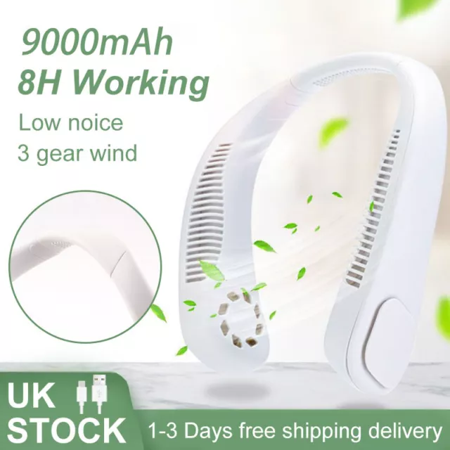 Mini Neck Fan Portable Hanging USB Rechargeable Air Cooler Bladeless Fan 9000mAh