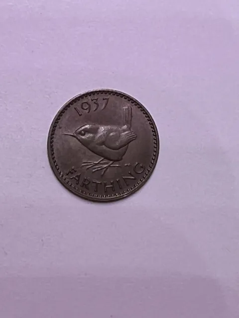 1937 Great Britain UK Farthing Wren Bird Coin