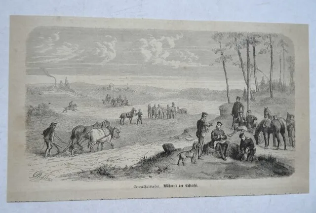 Generalstabsreisen. Während der Schlacht. Holzstich von 1879