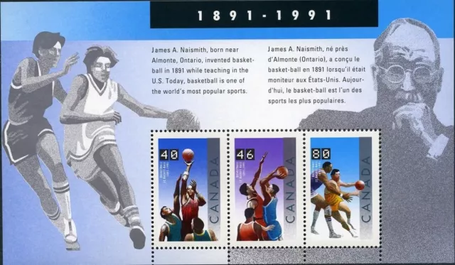 Canada Stamps Souvenir Sheet of 3, Basketball, #1344 MNH