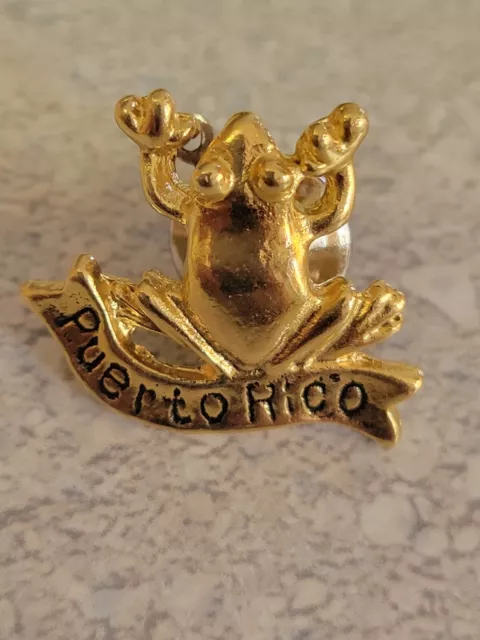 Vintage Puerto Rico Frog Lapel Hat Tack Pin Mascot Vacation Collectible