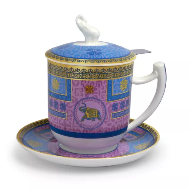 Taza de Té con Platillo, Tamiz Y Tapa Olly Elefante Fine Hueso China Porcelana