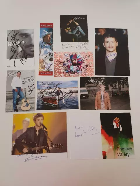 Lot de 10 Autographes originaux chanteurs / voir scan et liste