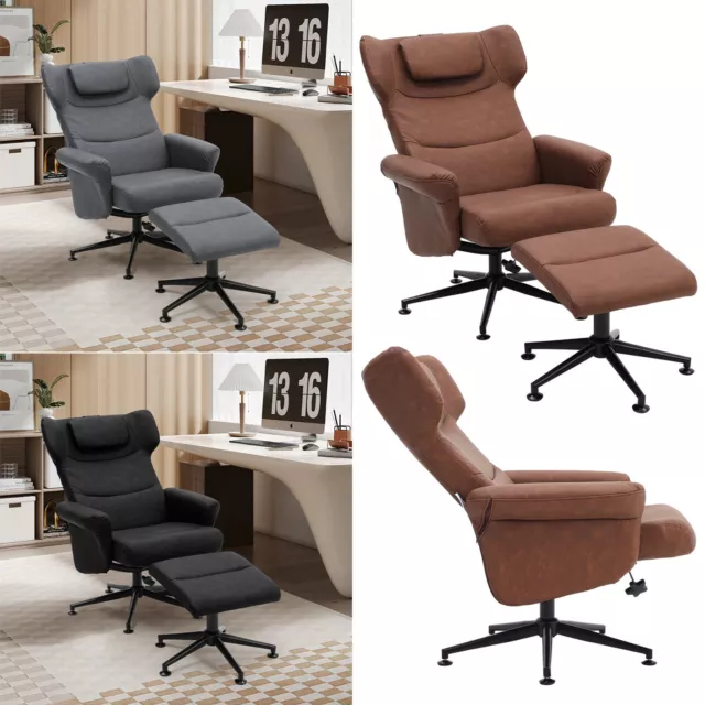 Adjustable Leather Recliner Chair Armchair Lounge Swivel Sofa Chair W/ Footstool