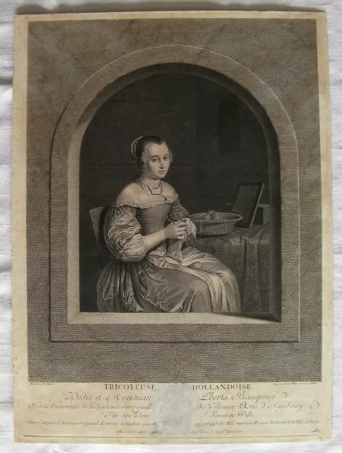 gravure XVIIIème d'aprés F. Van Mieris engraving etching grabado stampa antica