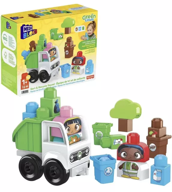 MEGA BLOKS Fisher Price Toddler Building Blocks, Green Town Sort & Recycle Squad