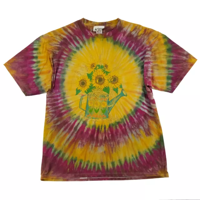 Vtg 90's Cracker Barrel Sunflower Watercan Art T-Shirt Sz. 2XL Tie Dye Shirt