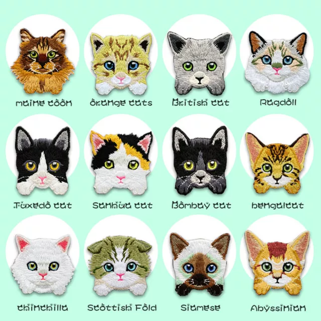 Kitten Cat Patches Embroidery Self-adhesive Applique Badge Clothing Sewing Craft