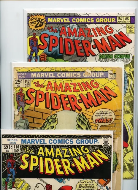 The Amazing Spiderman #116, #142, and #157 Marvel Comics Lot of 3 Books