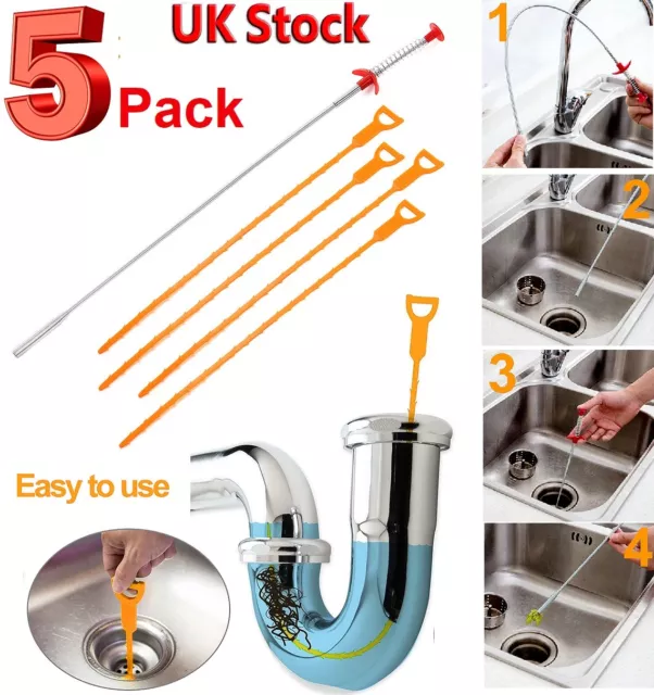 3Pcs Drain Snake Hair Drain Clog Remover Cleaning Tool Sink Drain Cleaner  20.5 Length Orange