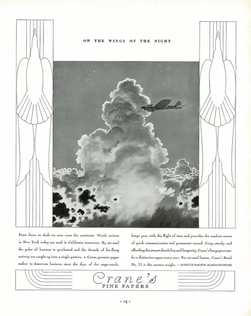 1930S BIG ORIGINAL Vintage Crane Paper Aviation Airplane Art Print Ad ...