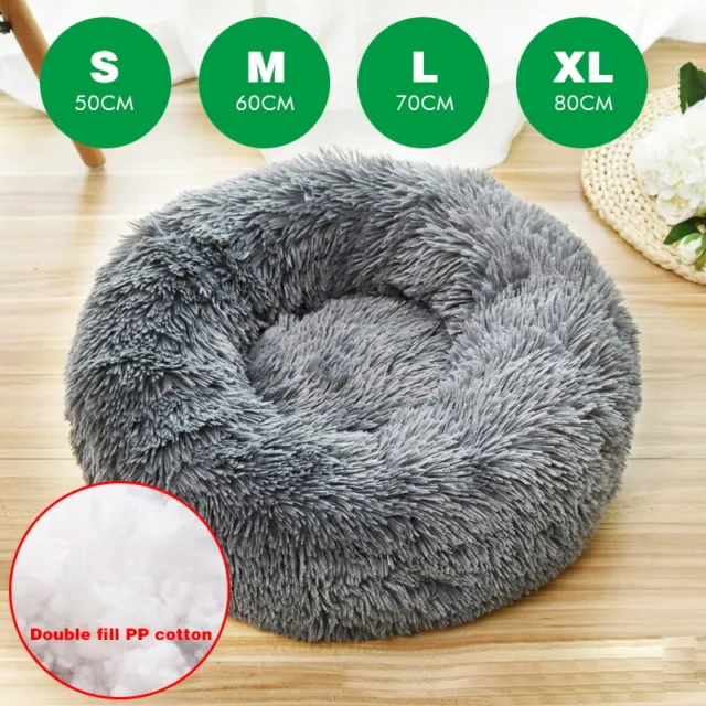 Round Dog Bed Donut Soft Plush Cat Beds For Calming Pet Anti Anxiety Washable
