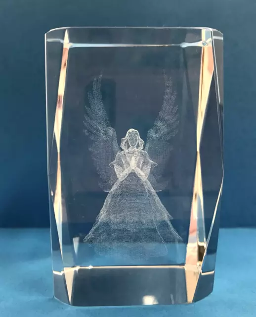Crystal Praying Angel Paperweight 3D Laser Etched Religious