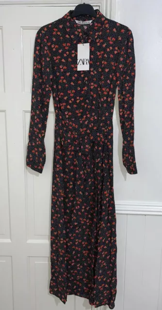 Zara black and red floral best sale dress