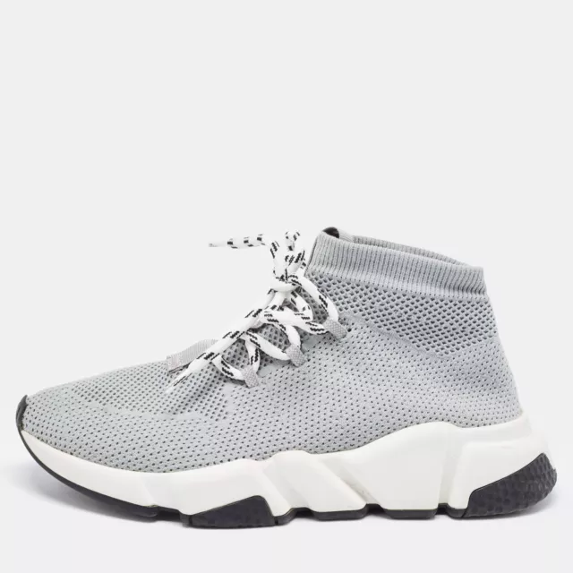BALENCIAGA GREY KNIT Speed Trainer High Top Sneakers Size 36 $236.25 ...