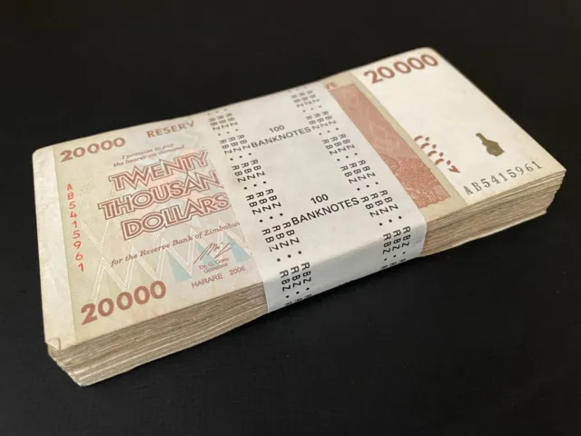 Zimbabwe 100 x 20.000 Dollars 2008 - Pick- 73 Bundle 100 PCS USED