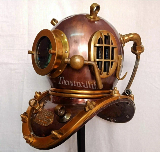 Casque de scaphandrier fer nickel & noir - : décoration marine