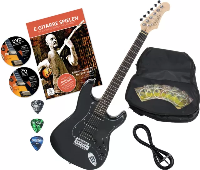 E-Gitarre Elektrische Gitarre Schwarz Zubehör Gigbag Tasche Plektren CD DVD Set