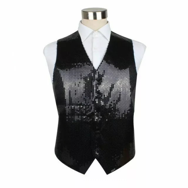 Mens Sequin Quality Vest Sequins Waistcoat Wedding Black Red Gold Silver Purple