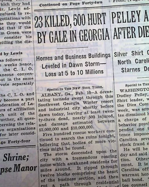 ALBANY GA Dougherty County Georgia TORNADO Cyclone Disaster 1940 Old Newspaper