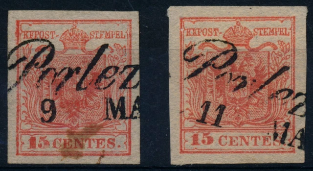 LOMBARDEI-VENETIEN 1850 2MARKE:15C, HP, Type I. und 15C, HP, Type III. PORLEZZA