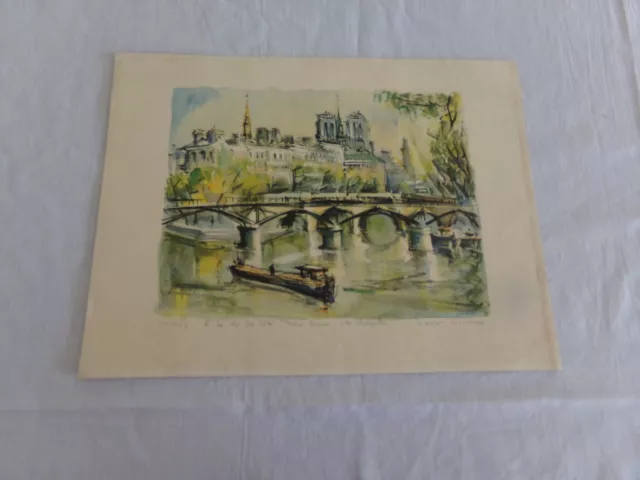 Gravure signée Girard, Paris, L'île de la cité, Notre-Dame, Ste Chapelle