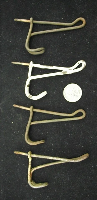 4 Antique Brass Farm House Bent Wire School House Coat Rack Hooks  3 3/4"