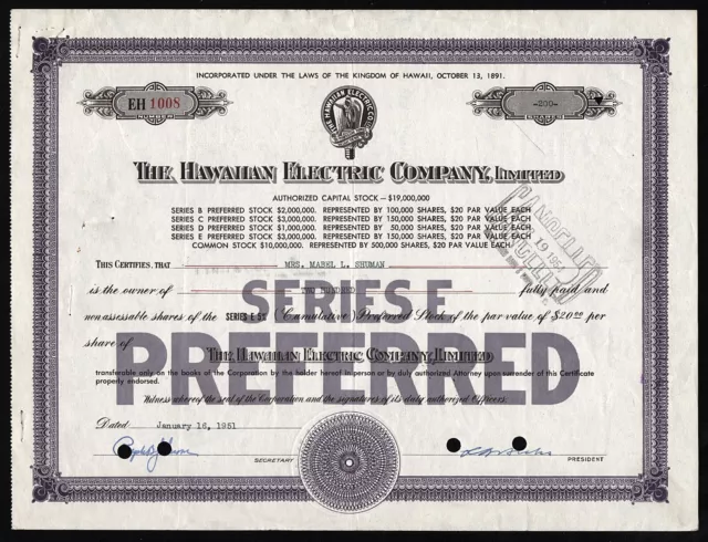 1951 Kingdom of Hawaii: The Hawaiian Electric Company, Limited