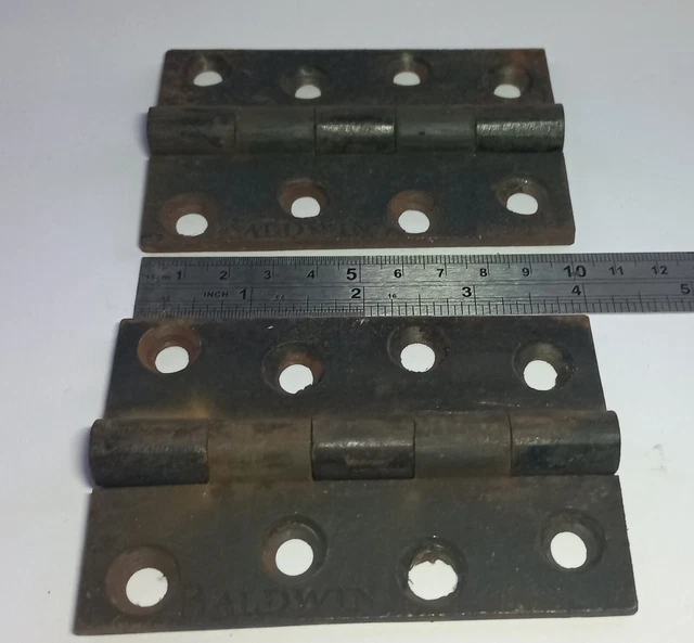 Antique Baldwin 4 Inch Cast Iron Hinges. (Pair Of) Architectural Salvage.