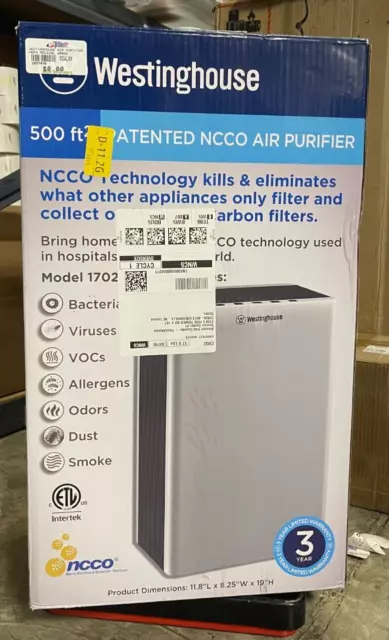 Westinghouse 1702 HEPA Air Purifier with Patented Medical Grade NCCO Technology