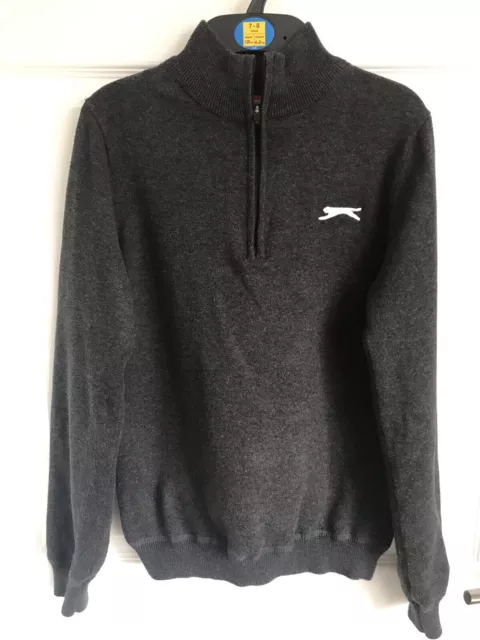 Maglione da golf completamente foderato per bambini grigio Slazenger 1/4 cerniera manica lunga - taglia 11-12 anni