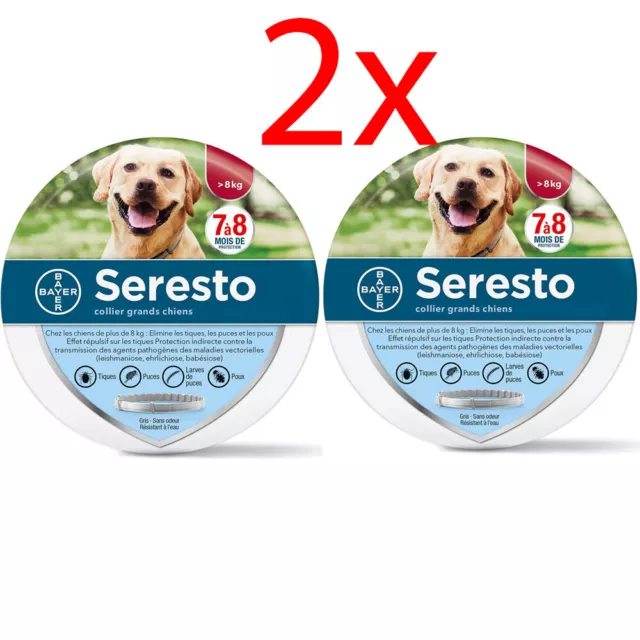 2x SERESTO Collier Anti-Puces Et Anti-Tiques Antiparasitaire pour Grands Chiens