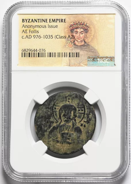 BYZANTINE. Anonymous Christ Follis, 976-1028 AD. Class A2, NGC Certified