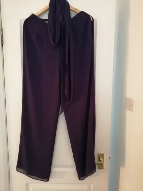 Jacques Vert Purple Chiffon Wide Leg Trousers, size 12