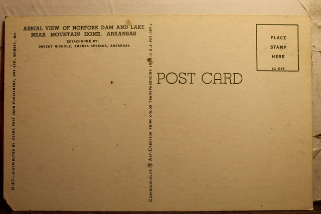 Arkansas AR Norfork Dam Lake Mountain Home Aerial Postcard Old Vintage Card View 2