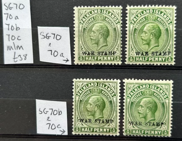 Falkland Islands All 4 Types 1/2d War Stamps MM SG70-SG70c