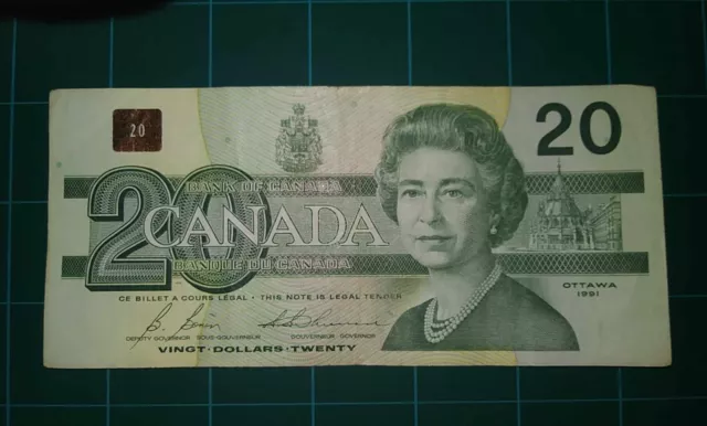 1991 Canada Banknote $20 Twenty Dollar Canadian Bill Paper Money Circulated