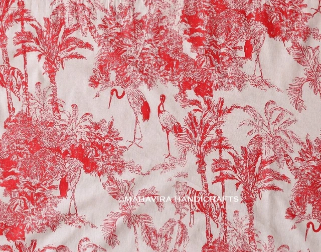 Indien Coton Imprimé Floral Course Desseré Gypsy Rouge Robe De Tissu Par Yard