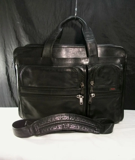 Tumi Alpha 3 Black Leather Expandable Laptop Messenger Briefcase $825 96041D4