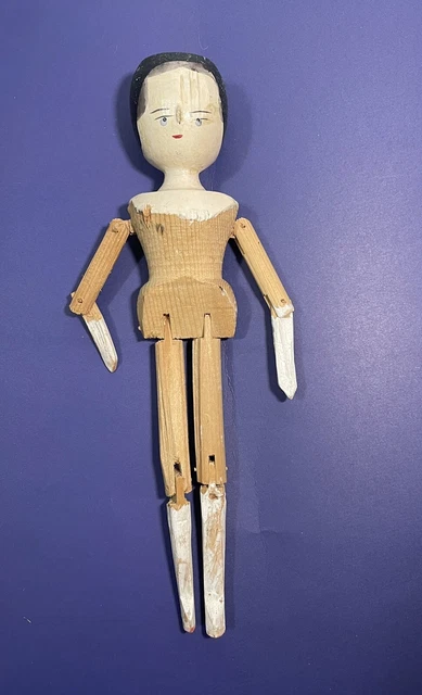 Antique/Vintage Grodnertal Grodner Tal 13” Wooden Carved Jointed Dutch Peg Doll