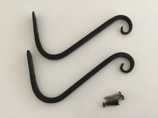 vintage wrought Iron Hand-Forged Wall Hooks pair 2 qty  hanging planters 6-5/8"