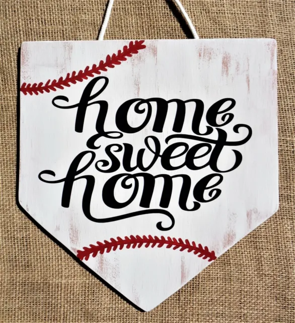 Distressed HOME SWEET HOME BASEBALL PLATE SIGN Primitive Wall Door Plaque Hanger