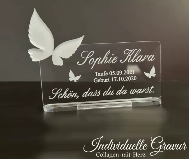 1 Tischkarte Platzkarte +  Wunschgravur zur Hochzeit - Acrylglas - Schmetterling