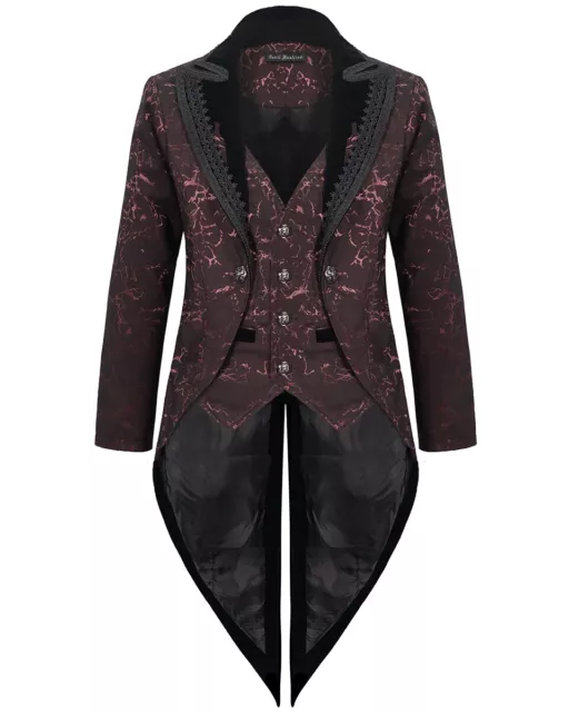 Devil Fashion Mens Gothic Steampunk Vampire Tailcoat Jacket Coat Wine Red Black