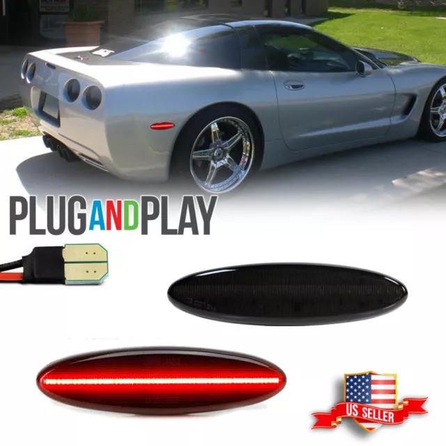 Smoked Lens Red Led Rear Side Marker Light for 1997-2004 Chevy Corvette C5 2PC