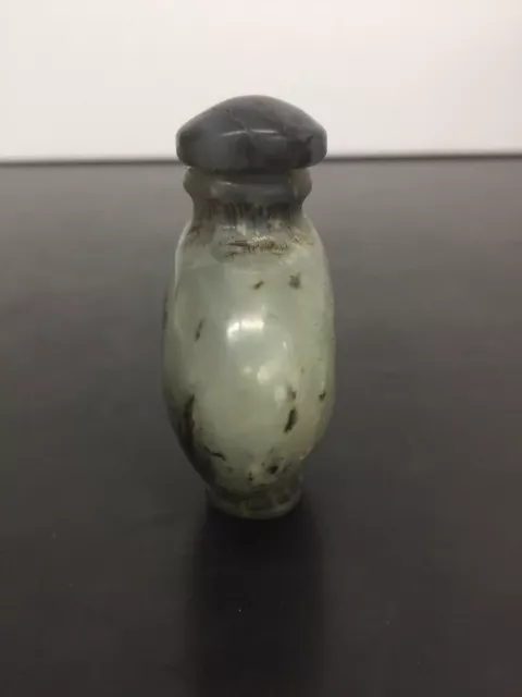 Old Chinese Hand Carved Jade or Hard stone Snuff Bottle W/ Calligraphy 2