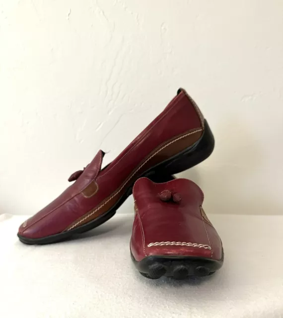 Sesto Meucci Women’s Leather Tasseled Loafers Maroon Red Comfort Slip On 8.5 N