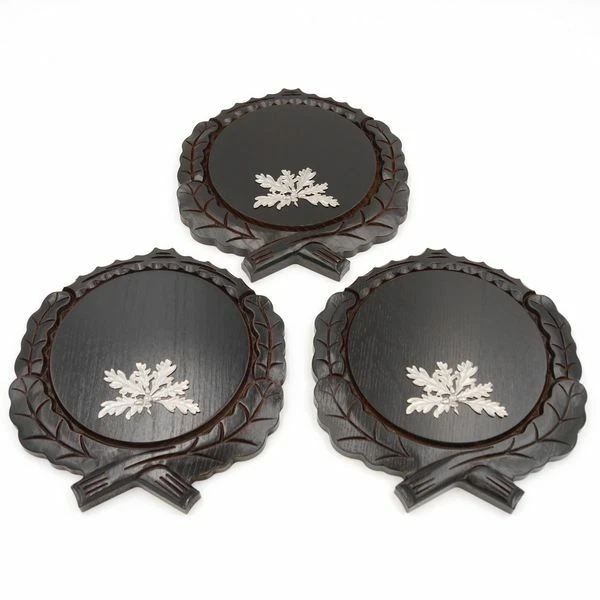 3 X Placa de Jabalí Tallado Oscuro Af 17,5cm Con 3 Pieza 6-blättrigen Hoja Roble 2