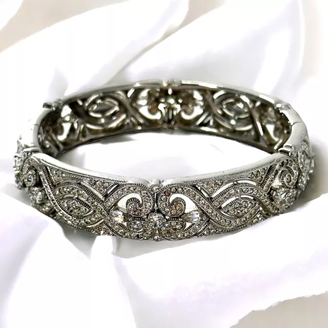 Nadri Elegant Crystal Studded Silver Bangle Bracelet Evening Formal