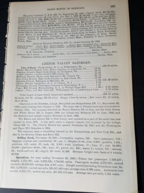 1886 train report LEHIGH VALLEY RAILROAD Audenreid Tomhicken Bear Creek PA